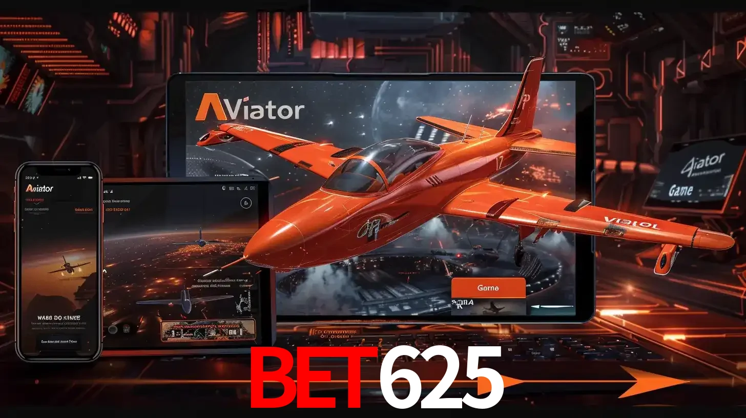 Apresentação tecnológica do jogo Aviator com um avião saindo da tela de um tablet, demonstrando a experiência imersiva em múltiplos dispositivos no BET625.