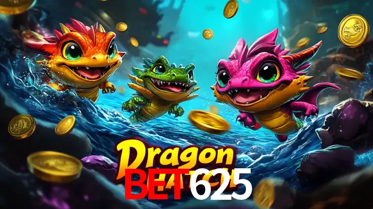Arte promocional do jogo Dragon Hatch com três adoráveis dragões bebês nadando entre moedas de ouro, um dos slots mais divertidos para jogar no cassino BET625.