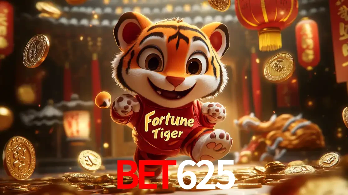 O alegre personagem do Fortune Tiger correndo sobre um caminho de moedas de ouro, simbolizando os grandes prêmios e a diversão do popular jogo de slot do BET625.