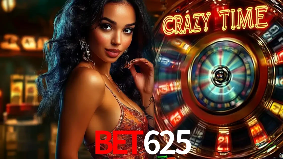 Mulher elegante ao lado da vibrante roda da fortuna do jogo de cassino ao vivo Crazy Time, um dos game shows mais populares e cheios de prêmios do BET625.